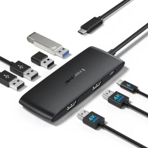 Lemorele 4K USB-C Hub 7 Ports Docking Station USB Hub Adapter USB C to Dual HDMI 4K@60Hz for Windows MacBook Air Laptop