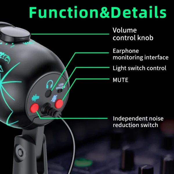 Sf300010ad72e4cb5be660fe434263166x.webp Gaming Microphone USB Microphone for PC Condenser Podcast Mic for Studio Recording with Headphone Jack, Led, Noise Cancellation